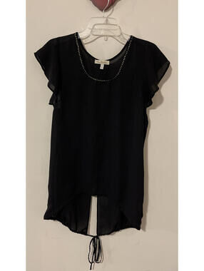 True Freedom Womens Large Black Sleeveless Flowy Sheer Tunic Blouse! A953